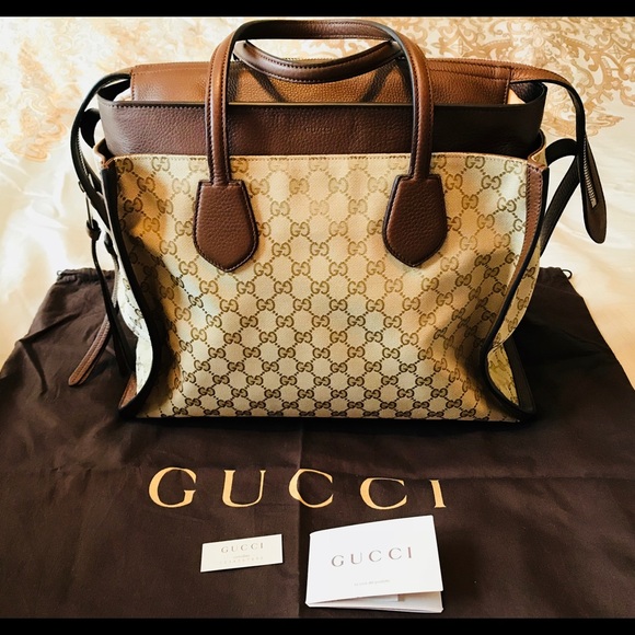 Gucci Handbags - GUCCI GG CANVAS LEATHER HANDBAG